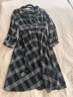 Navy & White Plaid Midi Dress